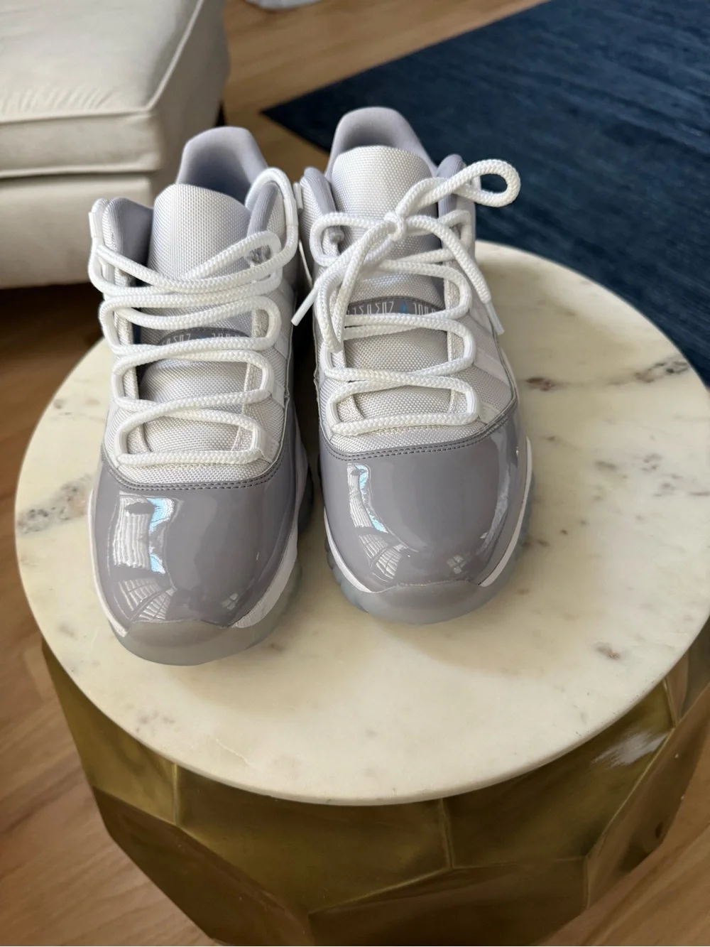 Jordan Men’s Low Top Athletic Shoes in White and Gray Patent